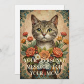 Ik hou van je moeder - moederdag kat met bloemen feestdagenkaart (Voorkant / Achterkant)