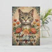 Ik hou van je moeder - moederdag kat met bloemen feestdagenkaart (Staand voorkant)