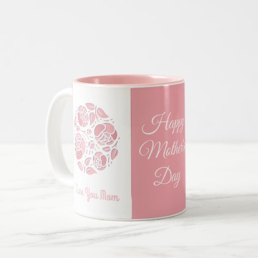 Ik hou van je moeder roze witte Moederdag Tweekleurige Koffiemok (Voorkant links)