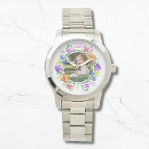 IK HOU VAN JE MOMMY Foto kleurrijke Floral Modern Horloge