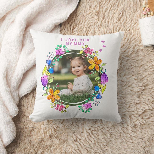 IK HOU VAN JE MOMMY Foto kleurrijke Floral Modern Kussen (Deken)