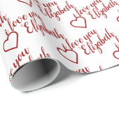 Ik hou van je naam Roodhartpatroontypografie Cadeaupapier (Rol Hoek)