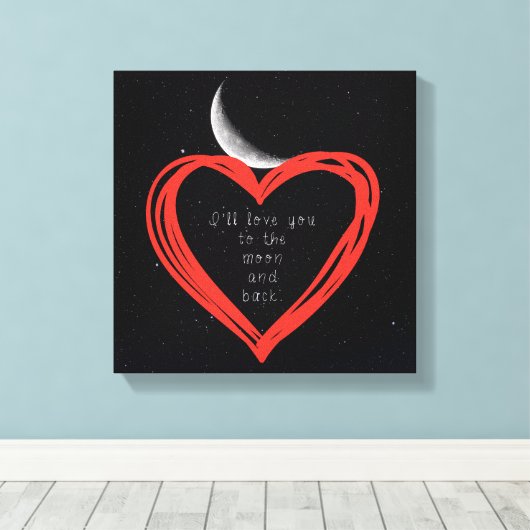 Ik hou van je naar de maan en achterdoek. canvas afdruk (Insitu (Houten vloer))