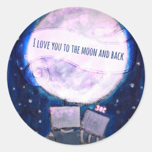 Ik hou van je naar de maan en achterrobots ronde sticker