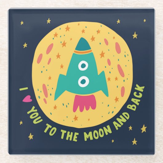 Ik hou van je naar de maan en de achterste Rockets Glazen Onderzetter (Voorkant)