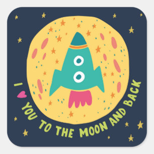 Ik hou van je naar de maan en de achterste Rockets Vierkante Sticker