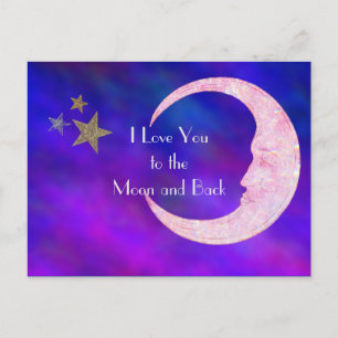 Ik hou van je naar de maan en de rug, roze bling m briefkaart
