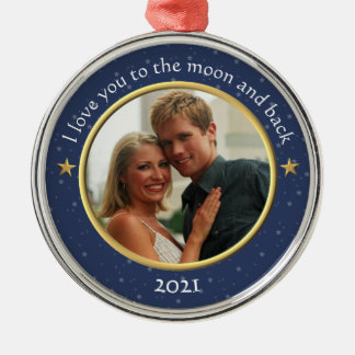Ik hou van je naar de maan en foto's achteraan metalen ornament