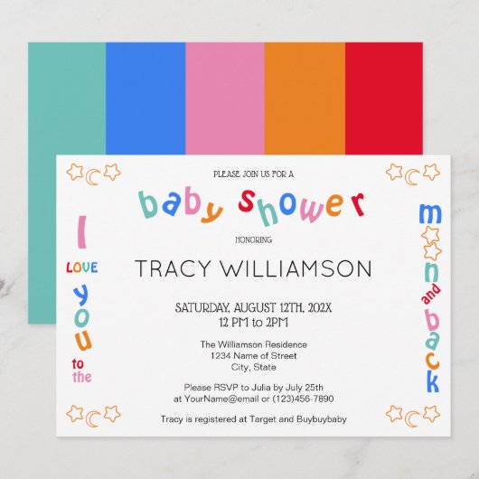 Ik hou van je naar de maan en het achterste Baby s Kaart (Voorkant / Achterkant)