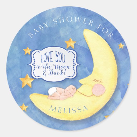Ik hou van je naar de maan en terug Baby shower Ronde Sticker (Voorkant)
