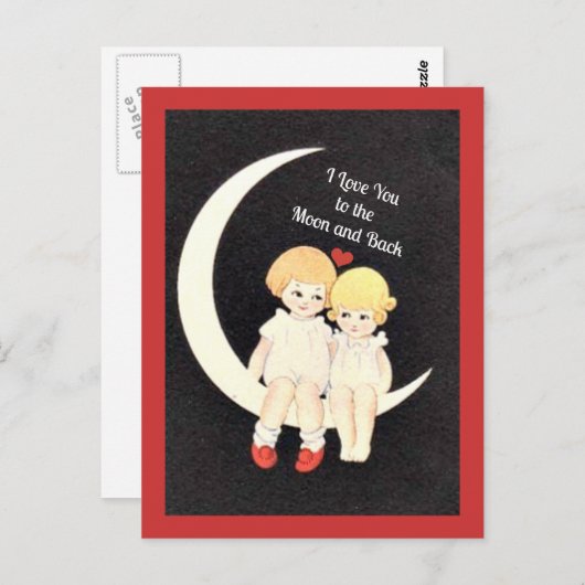 Ik hou van je naar de maan en terug briefkaart (Voorkant / Achterkant)