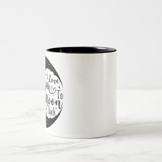 Ik hou van je naar de maan en terug tweekleurige koffiemok (Center)