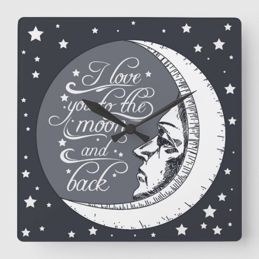 Ik hou van je naar de maan en terug vierkante klok (Voorkant)