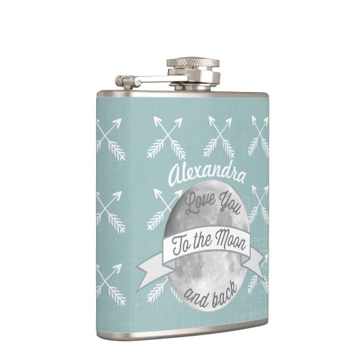 Ik hou van je naar de maan gekruiste pijl heupfles (Rechts)