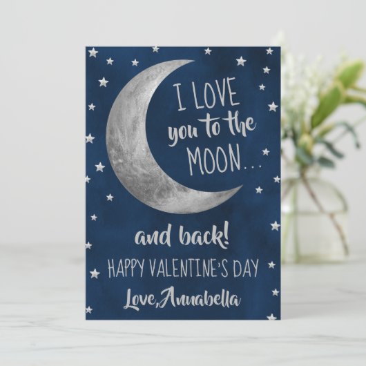 Ik hou van je naar de Moon & Back Valentijnsdag Feestdagenkaart (Staand voorkant)