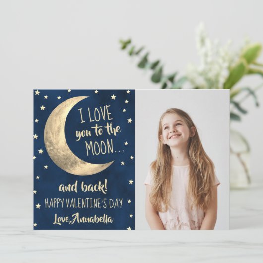 Ik hou van je naar de Moon & Back Valentijnsdag Feestdagenkaart (Staand voorkant)