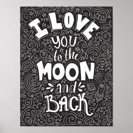 Ik hou van je naar het Moon en Rustic Chalkboard Poster (Voorkant)