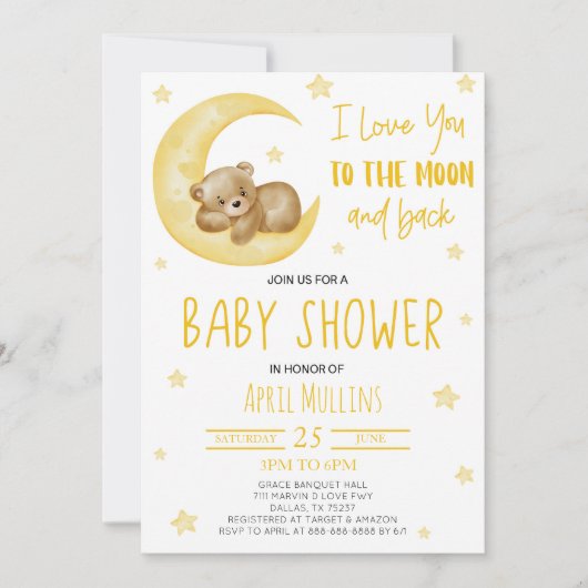 Ik hou van je naar het Moon Teddy Bear Baby shower Kaart (Voorkant)