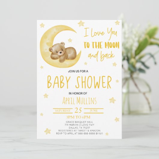 Ik hou van je naar het Moon Teddy Bear Baby shower Kaart (Staand voorkant)