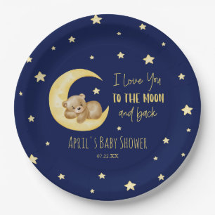 Ik hou van je naar het Moon Teddy Bear Baby shower Papieren Bordje