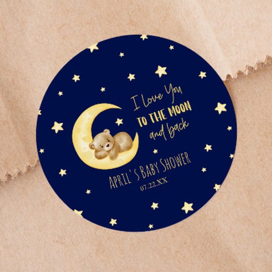 Ik hou van je naar het Moon Teddy Bear Baby shower Ronde Sticker