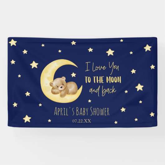 Ik hou van je naar het Moon Teddy Bear Baby shower Spandoek (Horizontaal)