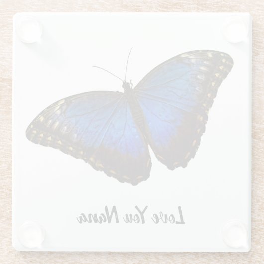 Ik hou van je Nana Blue Butterfly Glazen Onderzetter (Achterkant)