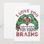 Ik hou van je om je hersens Zombie Valentijnsdag Feestdagenkaart (Voorkant / Achterkant)
