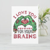 Ik hou van je om je hersens Zombie Valentijnsdag Feestdagenkaart (Staand voorkant)