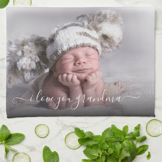 Ik hou van je oma fotosjabloon theedoek (Gevouwen)