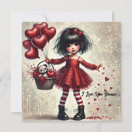 Ik hou van je omdat kleine meisje rode glitter har feestdagenkaart (Voorkant)