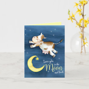 Ik hou van je op de maan koe baby shower dank je kaart