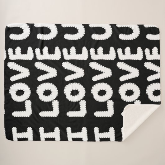 Ik hou van je op een zwarte achtergrond sherpa deken (Voorkant (horizontaal))