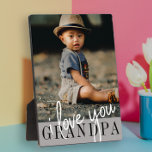 Ik hou van je opa aangepaste foto fotoplaat<br><div class="desc">Moderne fotoplak met één foto van een kind en ''Ik hou van je opa'' in een modern letterschrift op een grijze achtergrond. Mooie cadeau voor grootvaders.</div>
