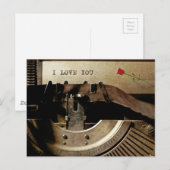 Ik hou van je, oude schrijfmachine rode rozenrozen briefkaart (Voorkant / Achterkant)