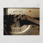 Ik hou van je, oude schrijfmachine rode rozenrozen briefkaart (Voorkant)