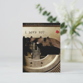 Ik hou van je, oude schrijfmachine rode rozenrozen briefkaart (Staand voorkant)