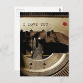 Ik hou van je, oude schrijfmachine rode rozenrozen briefkaart (Voorkant / Achterkant)