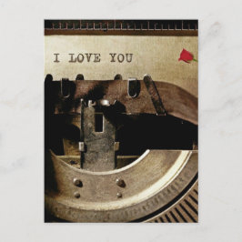Ik hou van je, oude schrijfmachine rode rozenrozen briefkaart