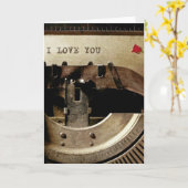 Ik hou van je, oude schrijfmachine rode rozenrozen kaart (Gele Bloem)