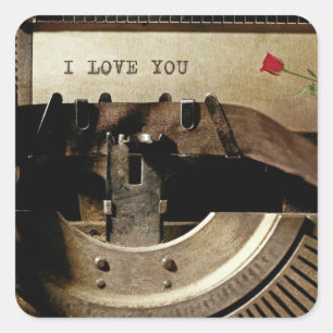 Ik hou van je, oude schrijfmachine rode rozenrozen vierkante sticker