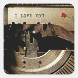 Ik hou van je, oude schrijfmachine rode rozenrozen vierkante sticker