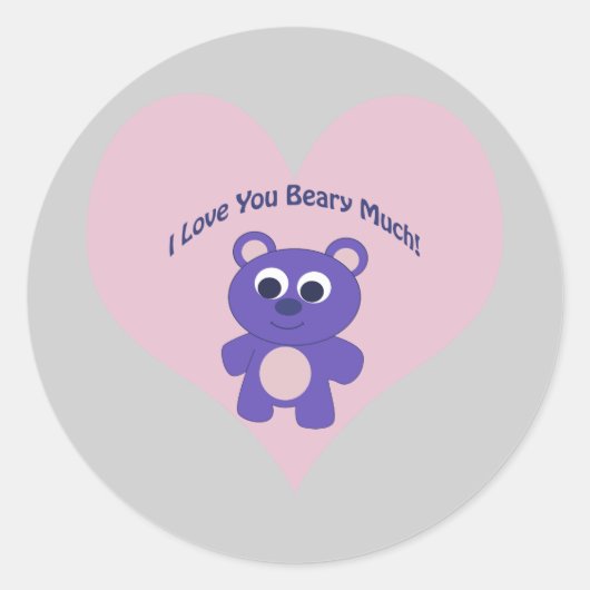 Ik hou van je Paarse Beer Ronde Sticker (Voorkant)