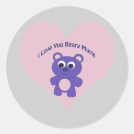 Ik hou van je Paarse Beer Ronde Sticker