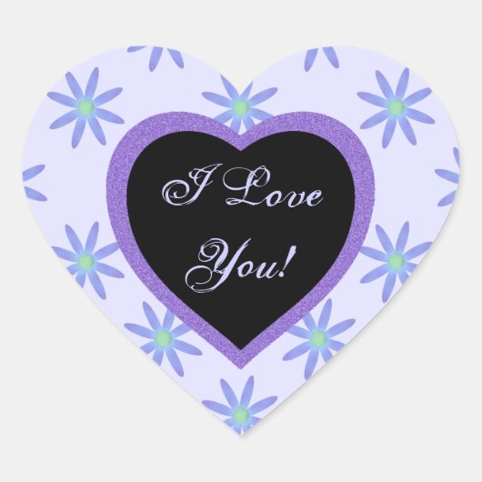 Ik hou van je: Paarse Daisy en hartstikkers Hart Sticker (Voorkant)