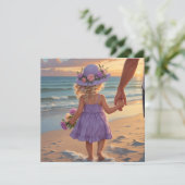 Ik hou van je papa meisje in Lila kleding met papa Feestdagenkaart (Staand voorkant)