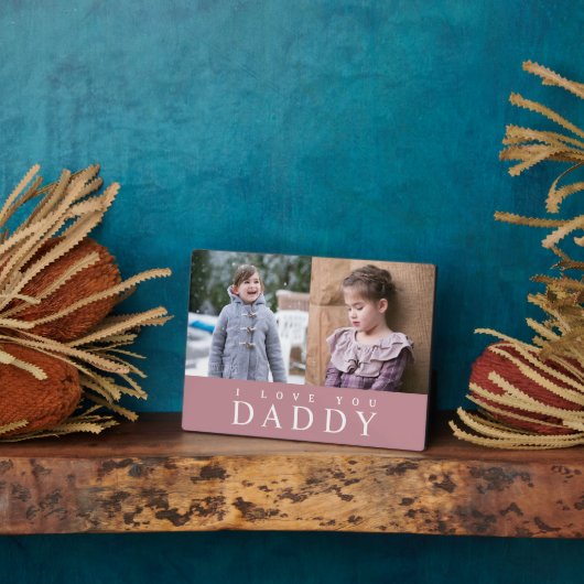 Ik hou van je papa Modern Roze 2 Foto Collage Fotoplaat (Zijkant)