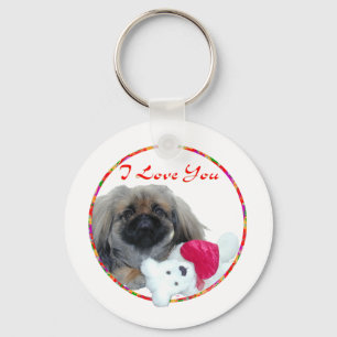 Ik hou van je pekingese pop sleutelhanger