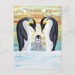 Ik hou van je Penguin-familie met Baby Penguin Briefkaart