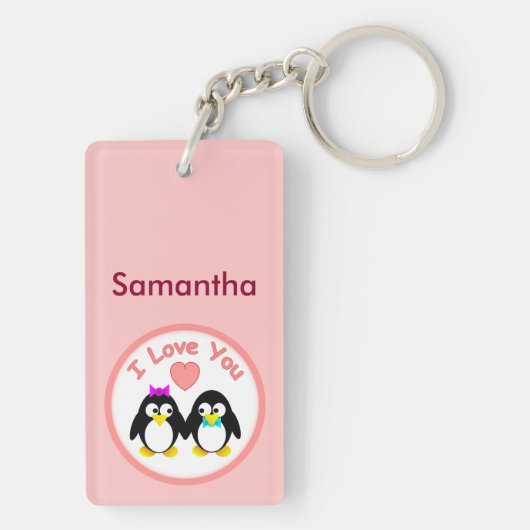 Ik hou van je, pinguïn, gepersonaliseerd sleutelhanger (achterkant)